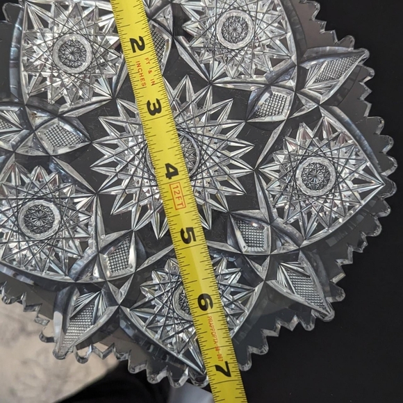 Vintage Set Ornate Heavy Cut Crystal Bowl and Dish - Picture 6 of 7